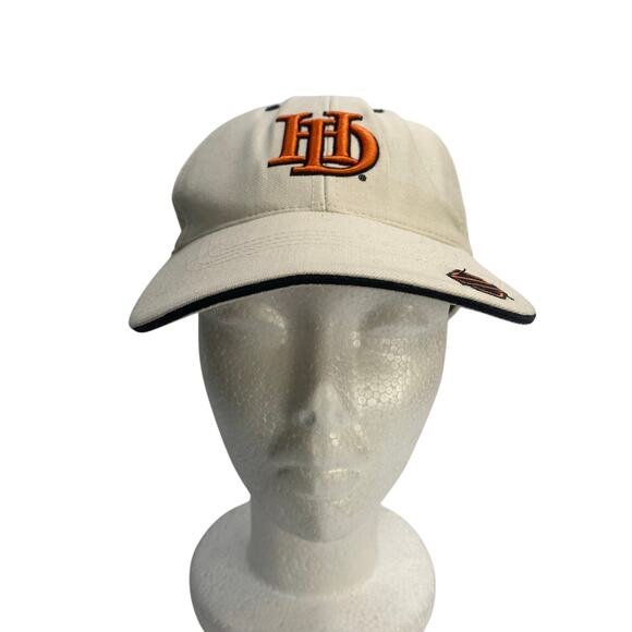 Harley Davidson Baseball Cap Beige Orange Logo Bar Shield Patch Hat - Picture 1 of 13